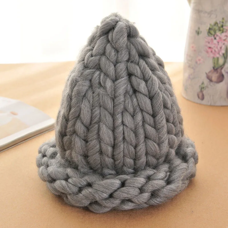 Dark Gray Женская модная Зимняя шерстяная шапка грубые линии наружная теплая шляпа вязаная шапка разных цветов на выбор - Цвет: Dark Gray