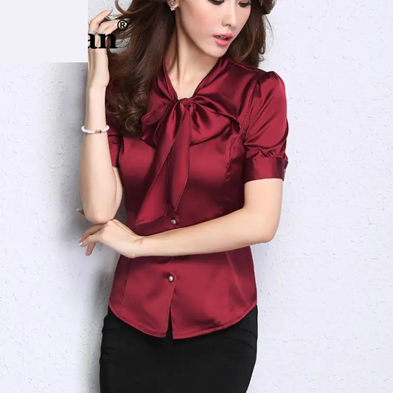 Женская офисная одежда шифоновые блузки 2020 года летние рубашки красного белого