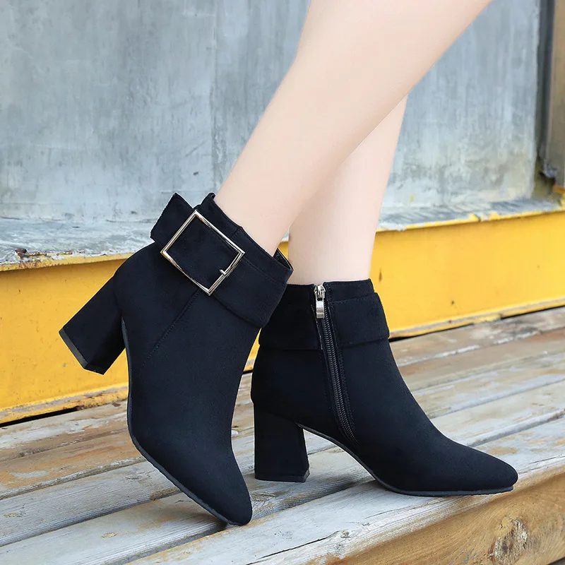 

Brand Women's Boots High Heels Platform Ankle Boots Zipper Buckle Strap Footwear Women's Shoes553