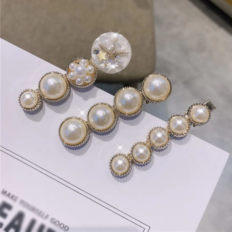 

1Set Handmade Pearls Hair Clips Pin for Women Fashion Geometric Flower Barrettes Headwear Girls Sweet Hairpins Hair Accessories