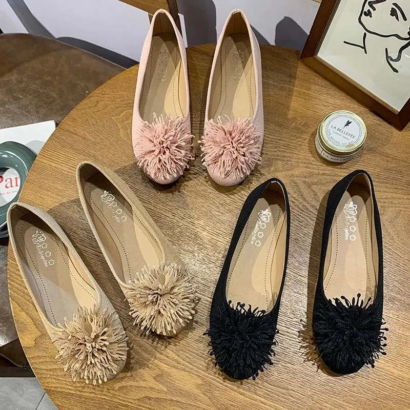 Туфли женские без шнуровки плоская подошва мягкий пушистый горох лоферы