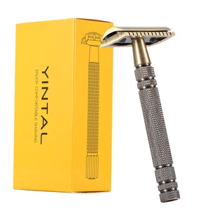 Бритва YINTAL Мужская классическая, бронзовая, двусторонняя, с длинной ручкой