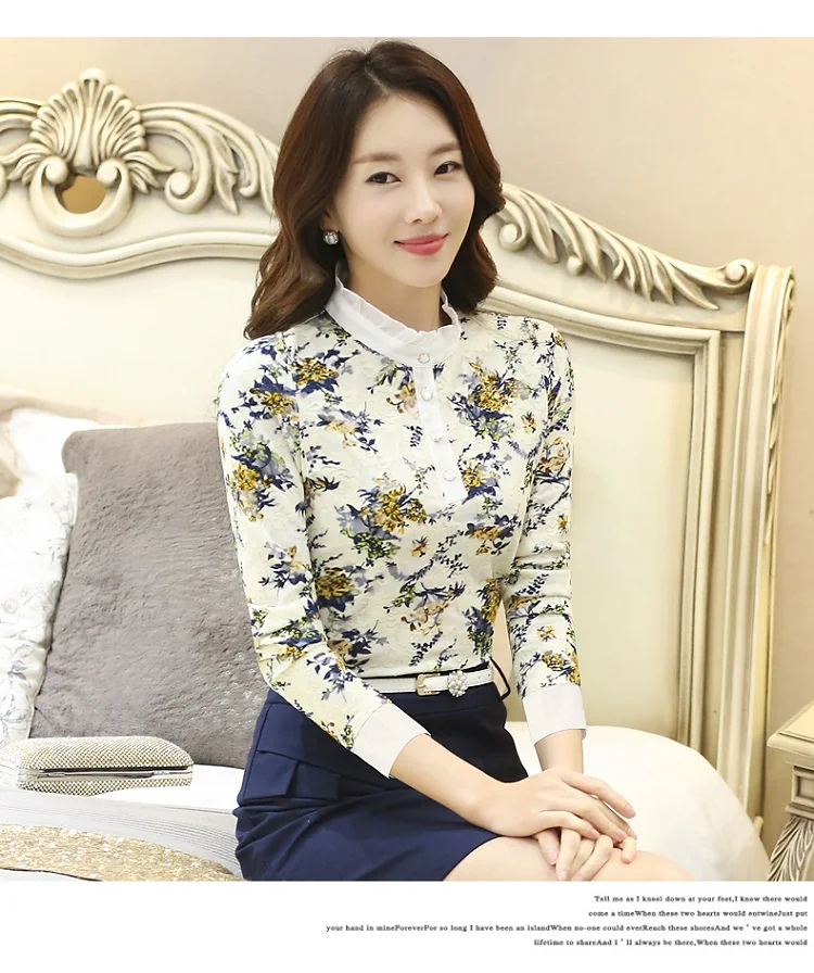 Осенне зимние женские блузки с кружевным воротником повседневные рубашки