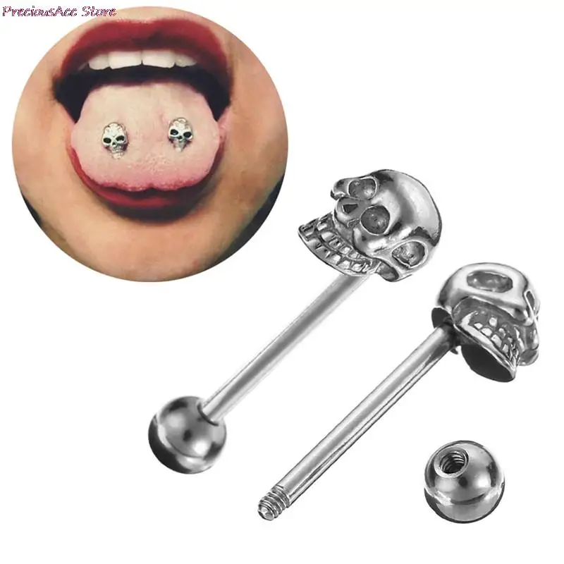 1Pc Fake Piercing Tongue Piercing Surgical Rings Barbell Skull Jewelry Langue Industrial Bar Pircin Stainless Steel
