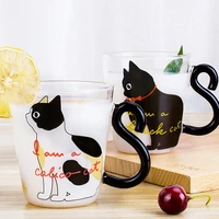 cute kitty glass water cup cat tail handle mug milk tea coffee fruit juice mug drinkware home office lovers cup