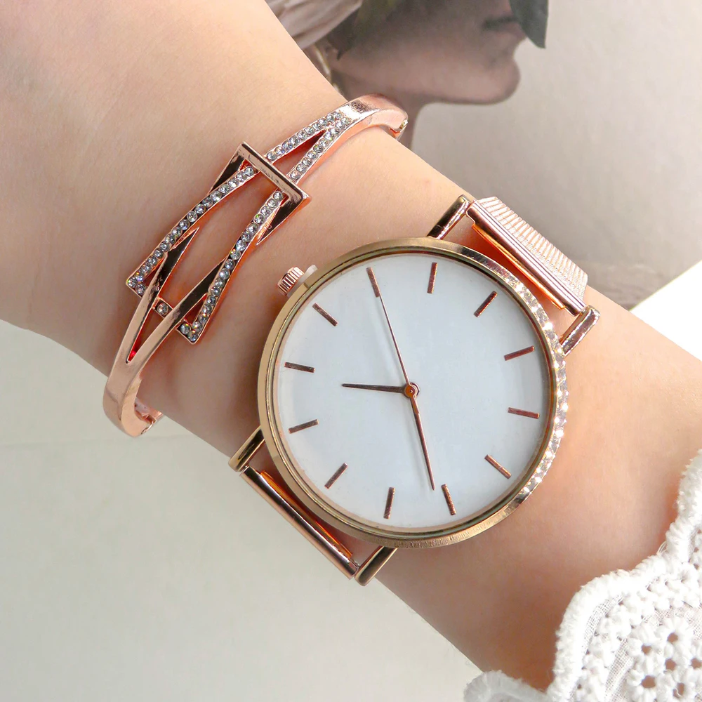 Новинка 2021 модные женские кварцевые часы простые с сетчатым браслетом из