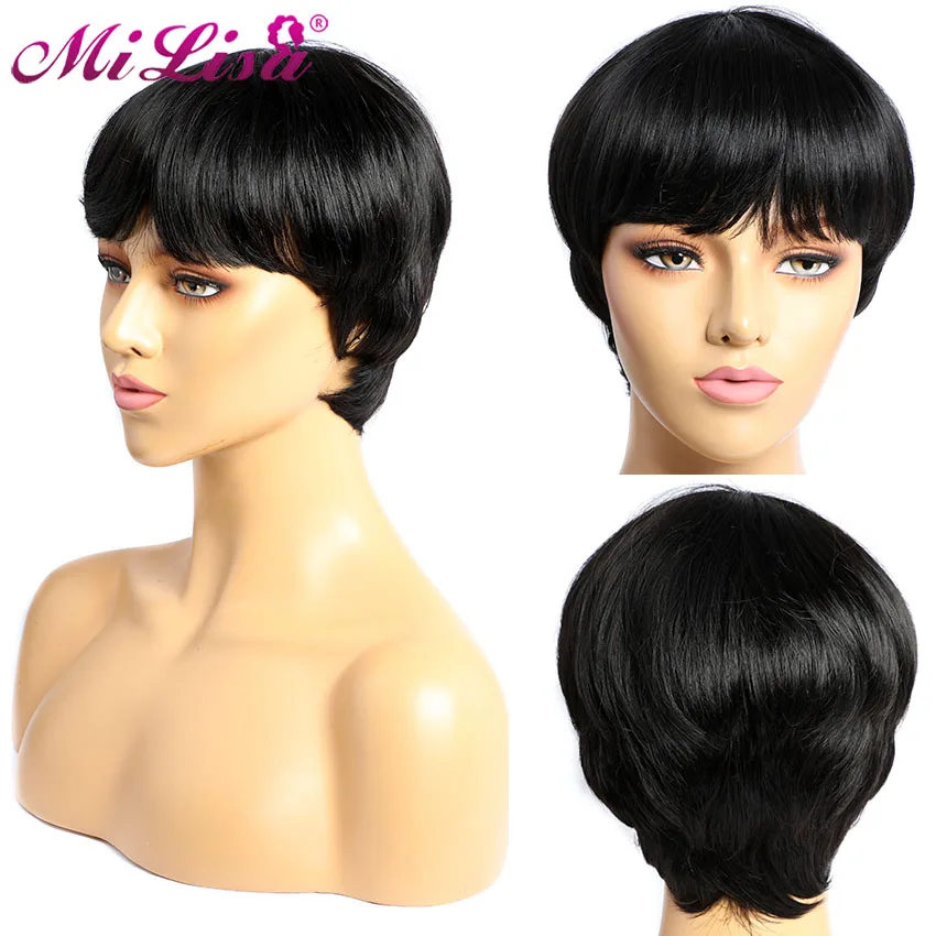 Парик с короткой стрижкой фея парик из прямых волос перуанские волосы Remy