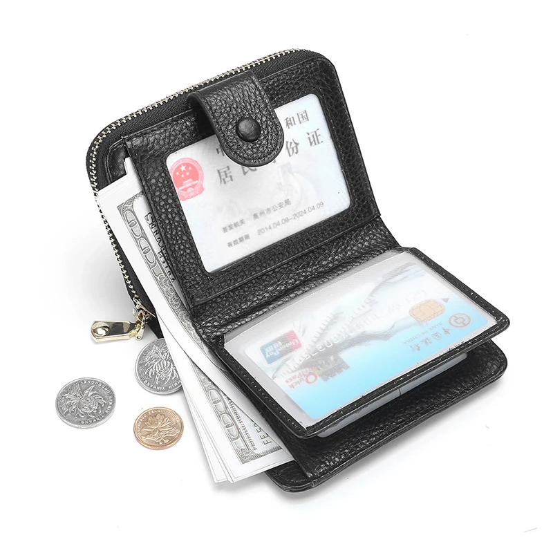 10PCS/LOT Handmade Genuine leather Wallet for Women Minimalism Wallet Coin Pocket Short Purse Small Card Holder Money Bag