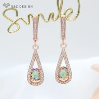 sz design new elegant water drop cubic zirconia dangle earrings 585 rose gold crystal earrings for women wedding party jewelry