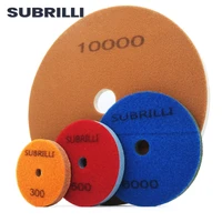 subrilli 34510 inch 3pcs sponge polishing pad diamond buffing wheel stone granite marble concrete sanding disc for polisher