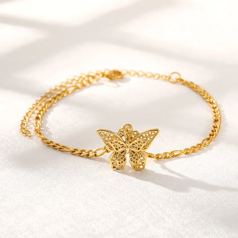 

2021 New Fashion Personality Stainless Steel Butterfly Bracelet 18K Gold Bohemian Couple Jewelry Butterfly Pendant Bracelet