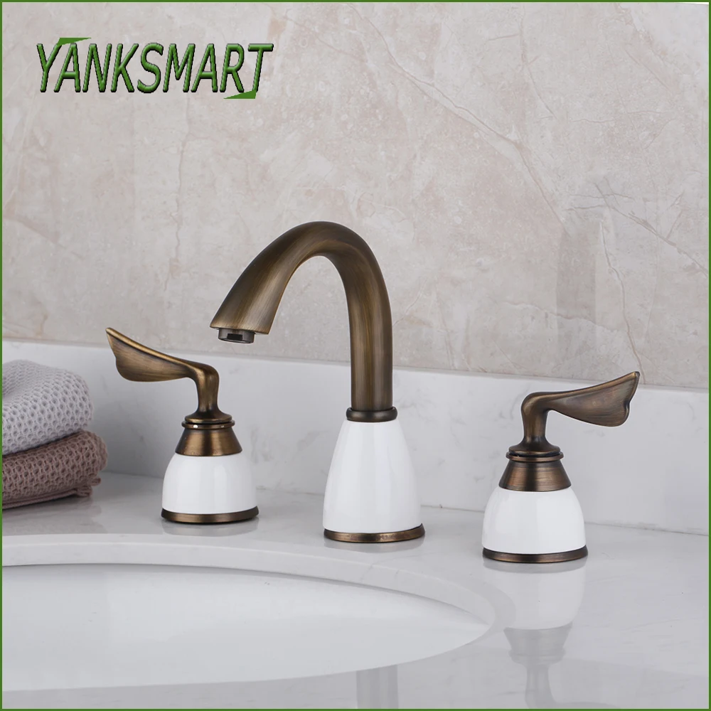 YANKSMART кран для ванной комнаты античная латунь керамический умывальник 3 шт.