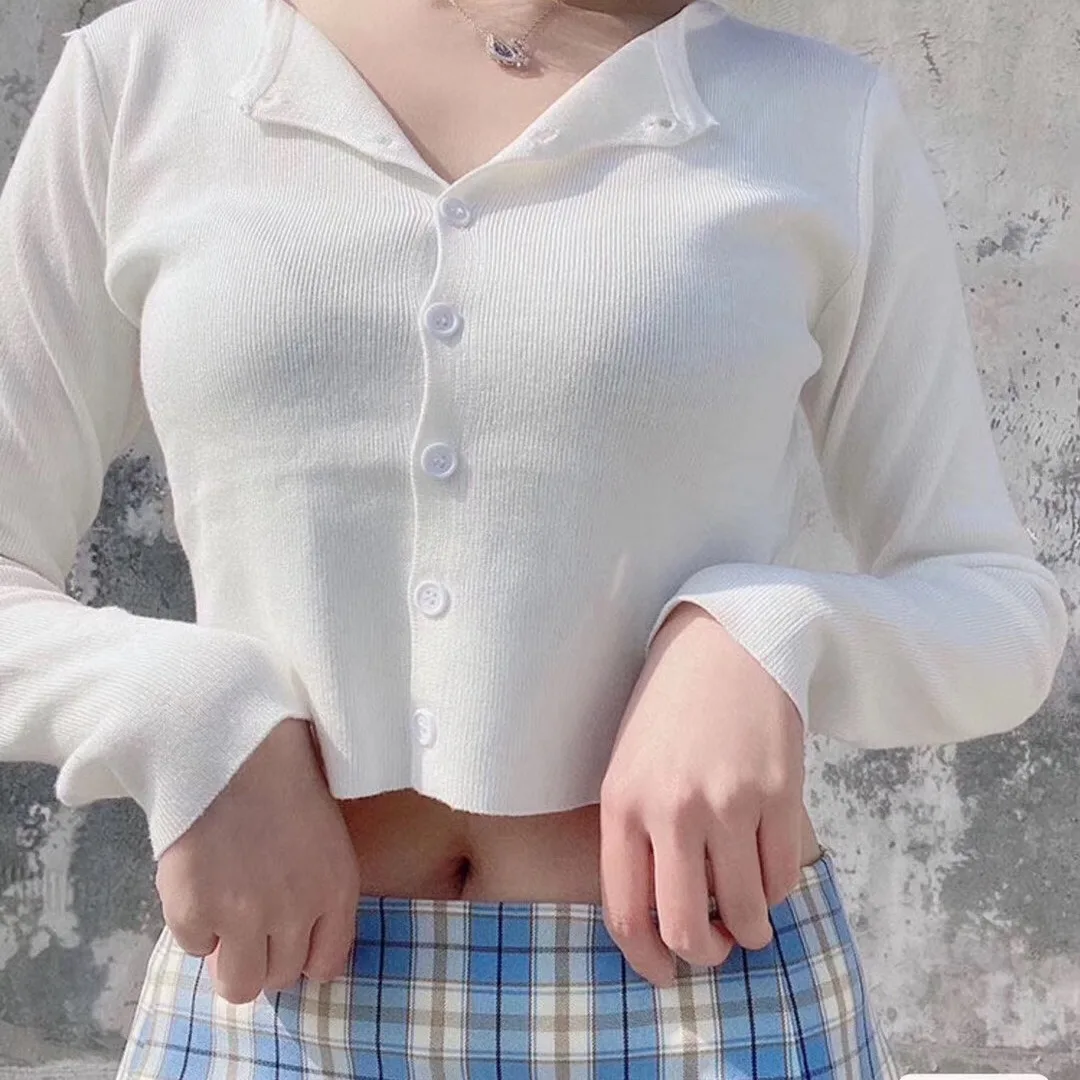 

Cardigan Women Knitted Sweater Cardigan Long Sleeve Pull Crop Tops Autumn Sweaters Y2k Fashion Simple 2021 New cardigan mujer