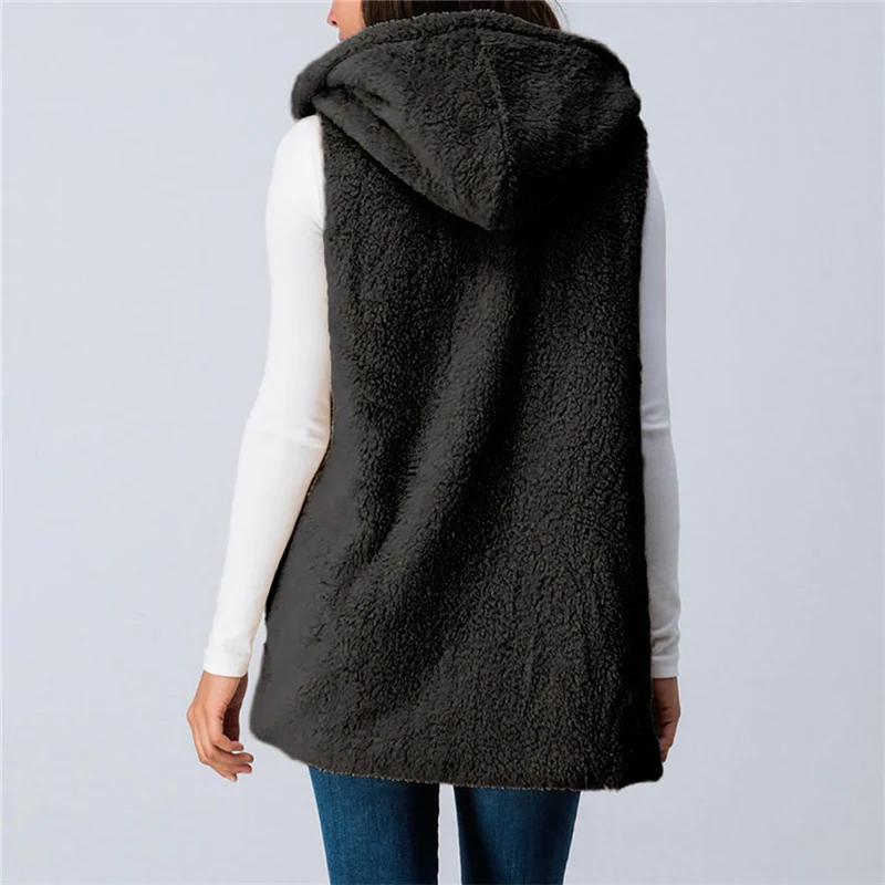 

Women Lady Solid Color Plush Sleeveless Hoodie Vest Warm for Autumn Winter TC21