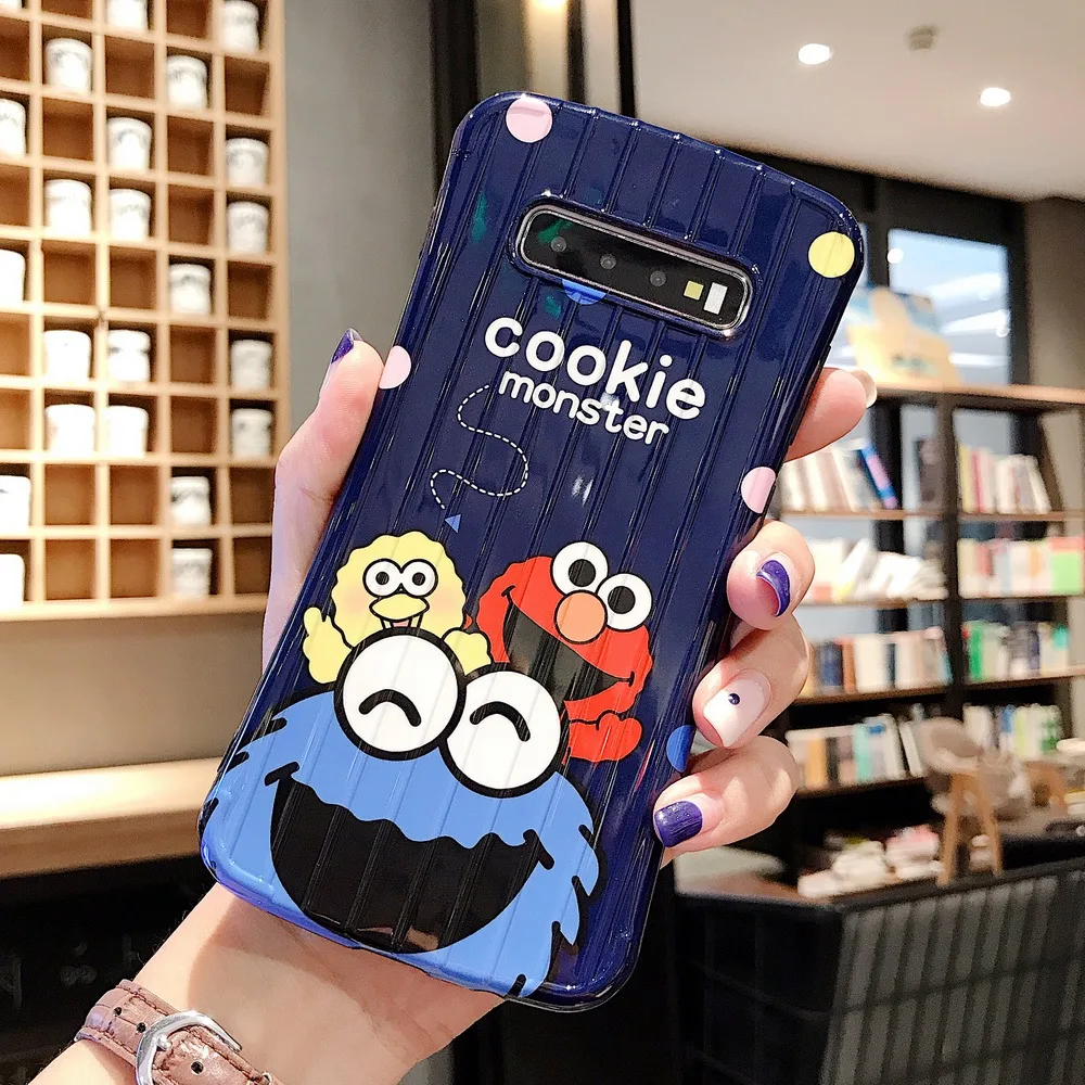 Cartoon Sesame Street Shockproof Case For Samsung Galaxy S10 Plus S8 S9 Fashion Luggage Design Cover Note 10 9 |
