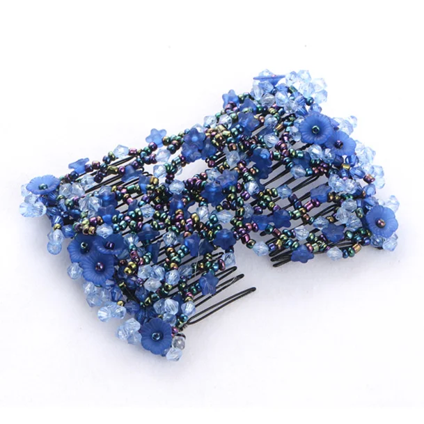A Blue DIY женские эластичные Волшебные волосы инструменты для волос бусины коготь зажим аксессуары жемчужные расчески для волос производитель волос винтажная булочка прическа Мода - Цвет: A Blue