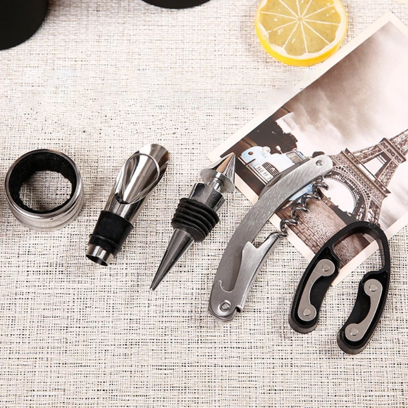 

Wine Bottle Opener Stopper Set with Bottle/Cup Shape Storage Case Stainless Pour 95AA