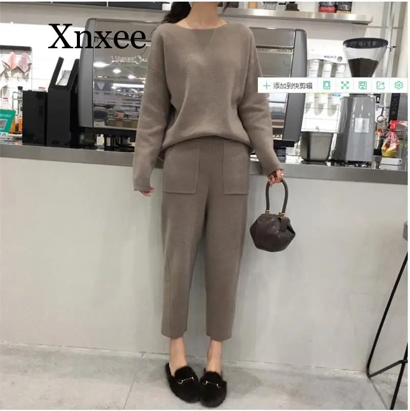 

wool set Autumn Women Suit Warm Cashmere Sport Suit Sweater Two Piece Knitted Set Casual Tracksuit Elegant Jogger Set Sweatsuit