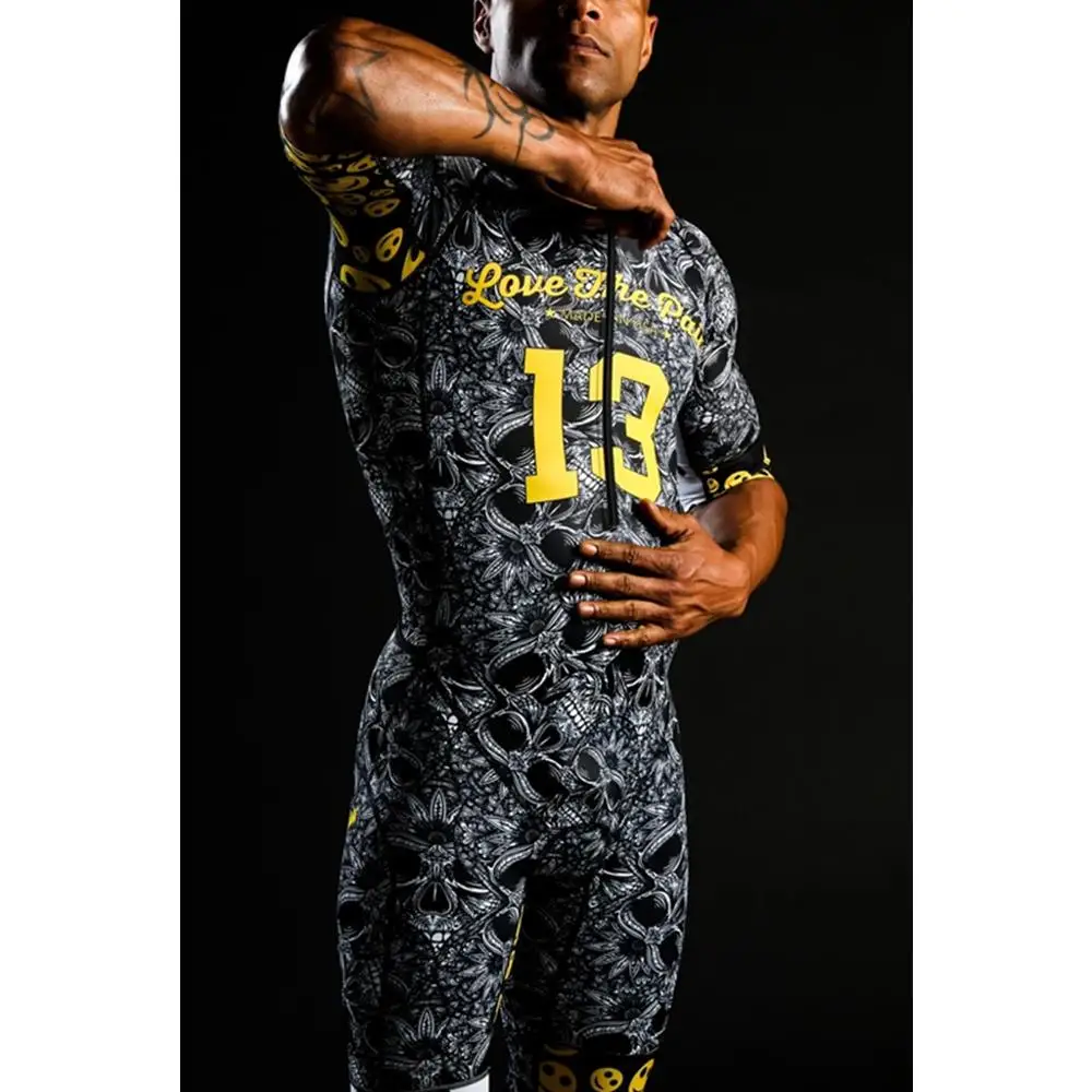 

Love The Pain men aero tri suit cycling skinsuit bicycle quick dry short sleeve triathlon racing clothes bike ciclismo speedsuit