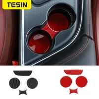 tesin carbon friber car stickers for car gear shift box panel rear cup mats pad cover accessories for dodge challenger 20154pcs