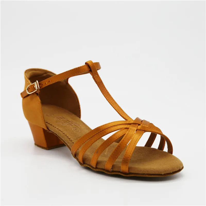 Туфли для латинских танцев девочек BD 604 мягкая сатиновая нескользящая обувь с