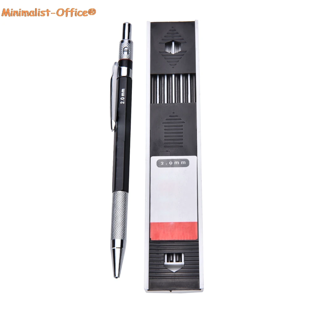 

1set Mechanical Pencil 2mm 2B Lead Holder Automatic Mechanical Drawing Drafting Pencil 12 Leads Refills