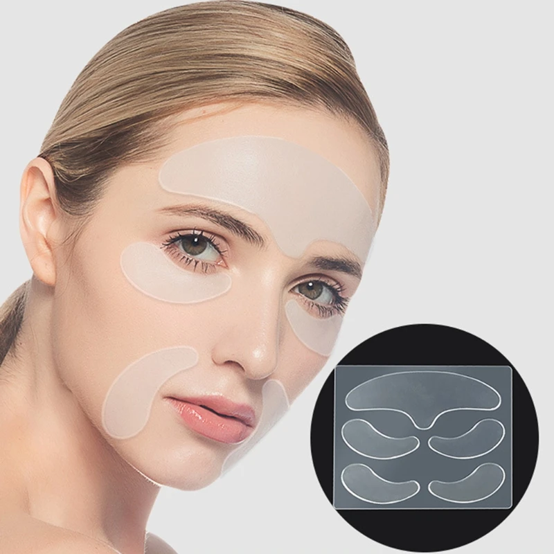 

5pcs Reusable Silicone Anti-wrinkle Face Forehead Sticker Cheek Chin Sticker Facial Eye Patches Wrinkle Removal Face