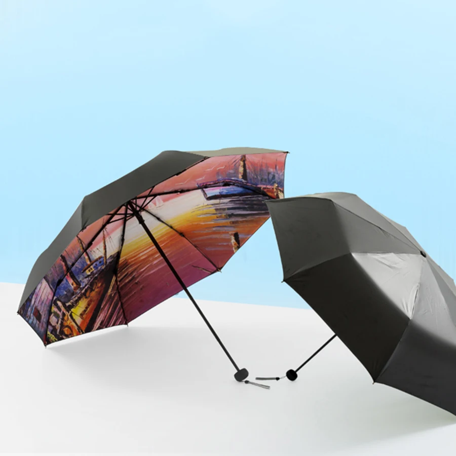 Креативная картина маслом анти УФ Artny Umberlla дождь для женщин Floding милый топ