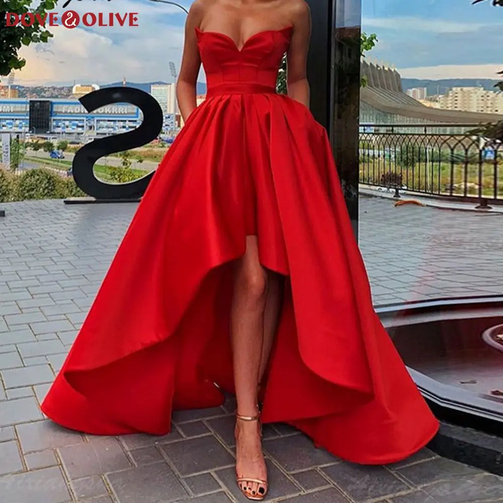 

Red Short Front Long Back Satin Prom Dresses 2020 Plus Size Formal Party Evening Gowns vestidos de fiesta Elegant gala jurken