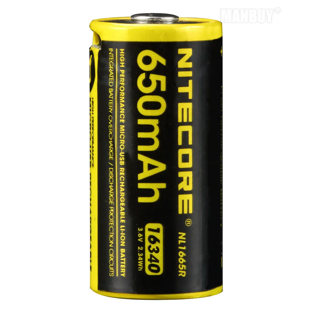 2021 NITECORE 2 шт. NL1665R 650 мАч 16340 CR123 встроенный USB зарядный порт перезаряжаемая литий