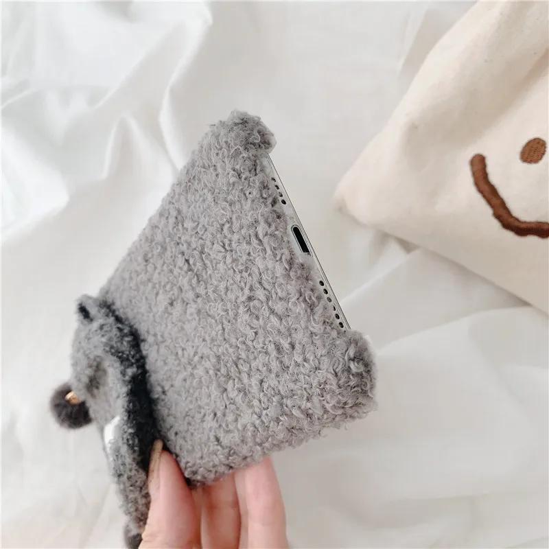 

Warm Plush bowknot Phone Case for iPhone 11 Pro Max XS Max XR X Cute cartoon Furry fluffy Fur Cover for SE2 7 8 Plus gift Case