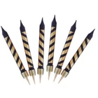 6 шт. свечи для торта, топперы для кексов, черные, золотые полосатые свечи, поставка для дня рождения