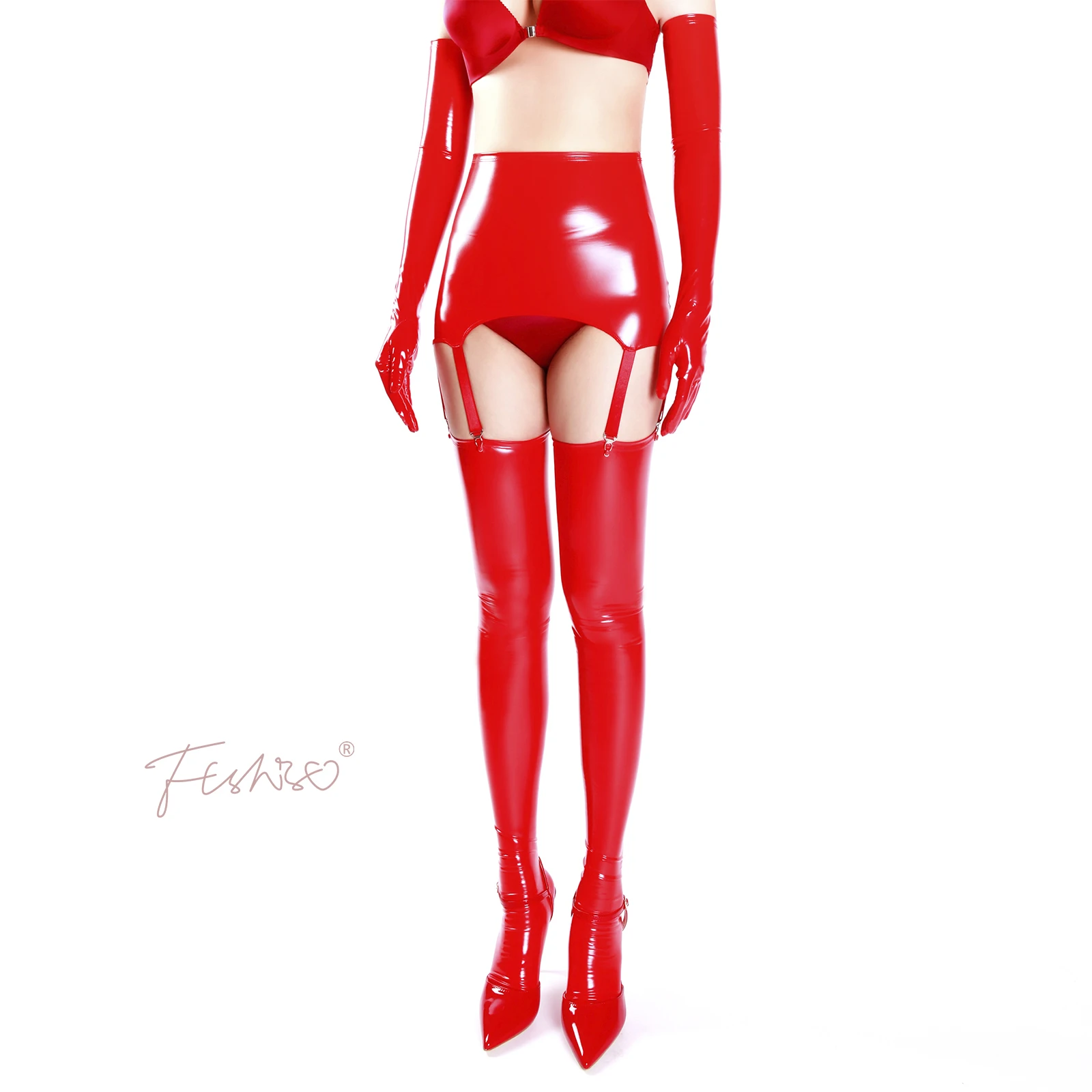 Ftshist Shiny Faux Leather Garter Belt Patent Leather Suspenders High Waist Gloss Color Metal Buckle Six Claws Classic Style