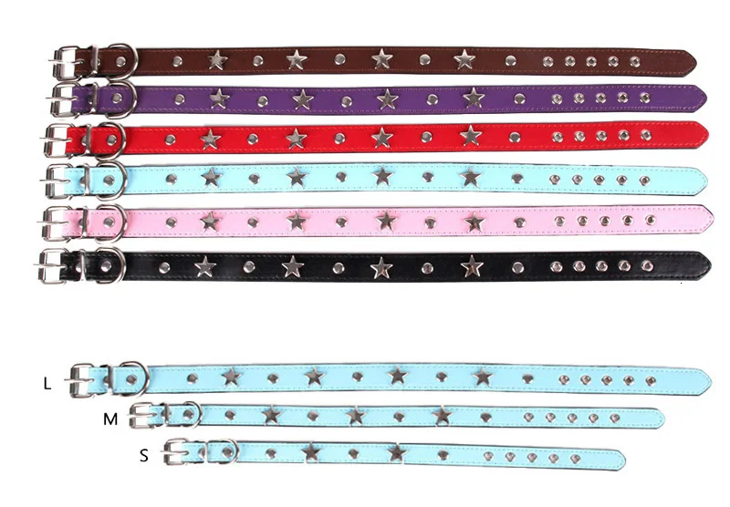 Pawstrip, 6 цветов, Звездный Шипованный ошейник для собак, кожаный ошейник для щенков, ошейник для кошек, регулируемые ошейники для домашних животных, для маленьких собак, S/M/L