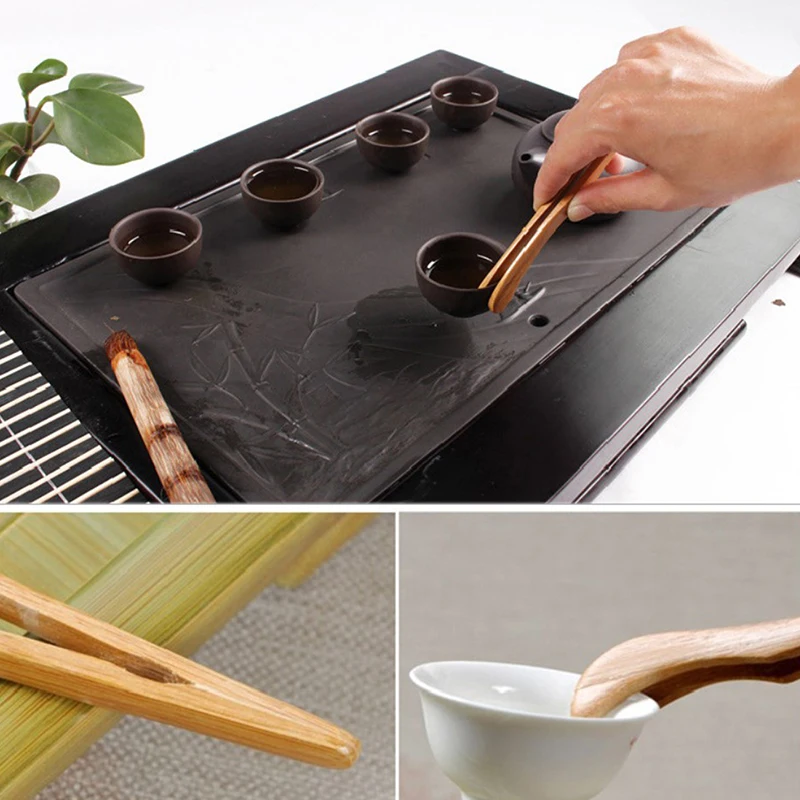 

Wooden Tea Clip Bamboo Kitchen Salad Food Toast Tong Tweezer Utensil Teaware
