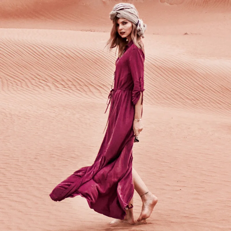 

2021 Summer Cover Ups Skirt Women Beach Dress V-Neck Button Long Sleeve Sunscreen Swimsuit