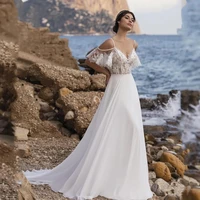 sexy v neck sleeveless wedding dress 2021 lace applique spaghetti strap chiffon robe de mari%c3%a9e a line bride gown tailor made