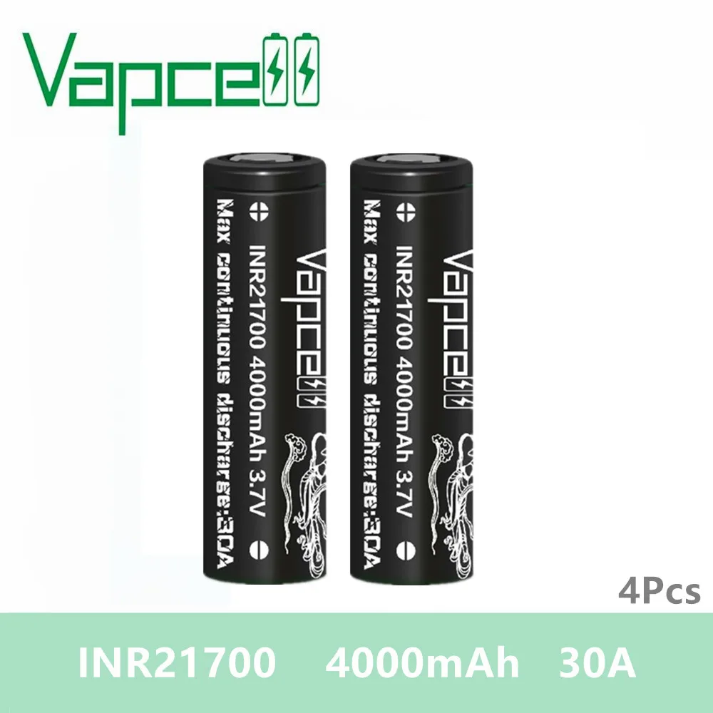 Бесплатная доставка 4 шт. VAPCELL INR21700 4000 мАч 30 А аккумулятор INR 21700 литиевая батарея