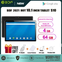 BDF Pro 10.1 Inch Google Kids Tablets Android 9.0 Octa Core 4GB/64GB Google Market 4G Phone Calls Tablet Pc WiFi Bluetooth GPS