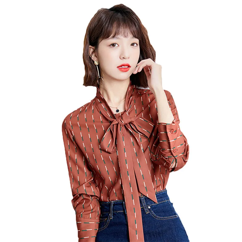 

Модная шифоновая рубашка с бантом, Женская весенне-летняя одежда, новинка 2021, стильная блузка с длинным рукавом 184c