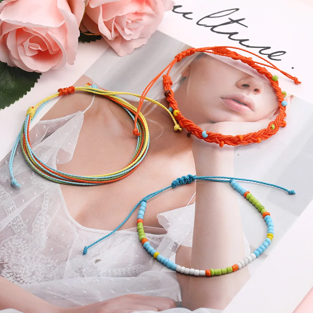 Мульти-Слои Регулируемый тканые браслеты с ремешками украшенные чешским бисером