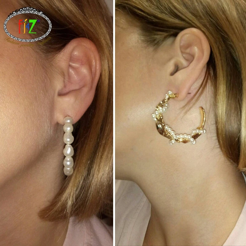 F.J4Z популярные серьги кольца для женщин великолепные большие с имитацией жемчуга