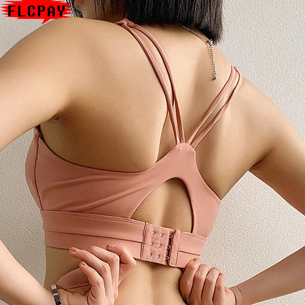 

Women Cross Beauty back Sports Vest Sexy Running Fitness Yoga Underwear Push Up Bra Gym Solid Color Workout Crop Top