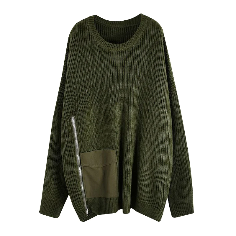 XITAO Tide Plus Size Patchwork Pocket Sweater Women Clothes 2019 Winter Pullover Full Sleeve Split Knitted Top New GCC2860 | Женская