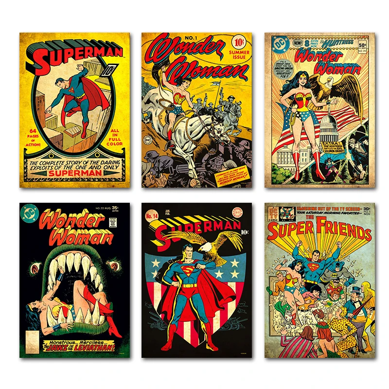Ретро комикс постер Лиги Справедливости DC винтажная Картина на холсте ржавчины