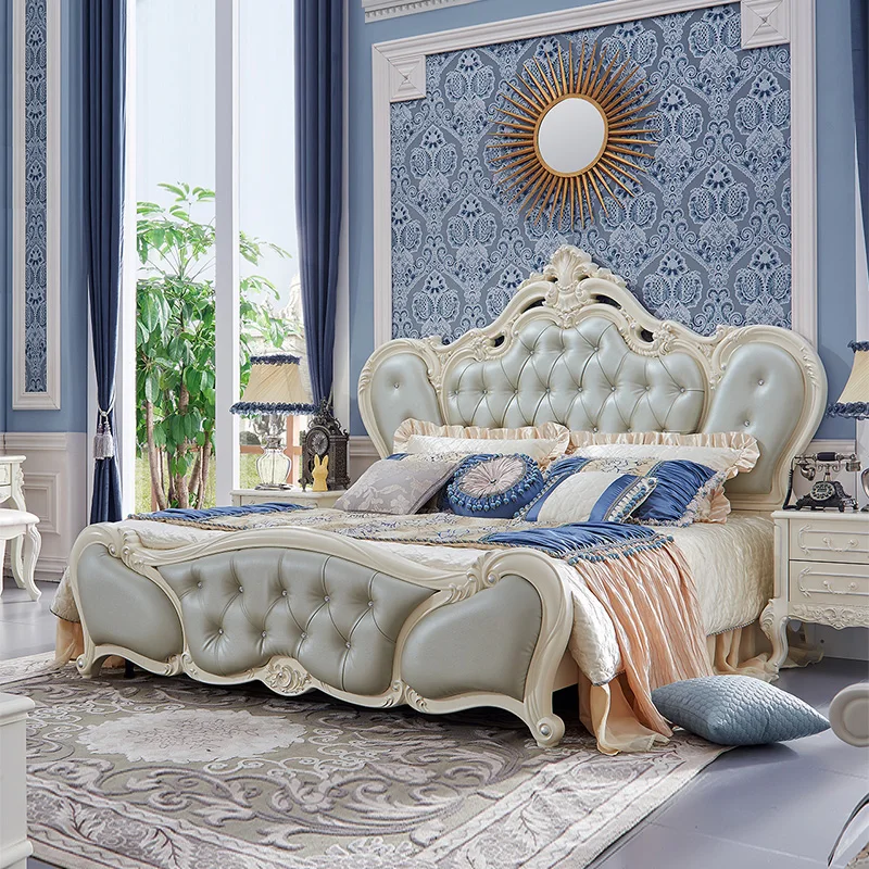 Кожаная кровать в европейском стиле двойная принцессы с французскими вариациями