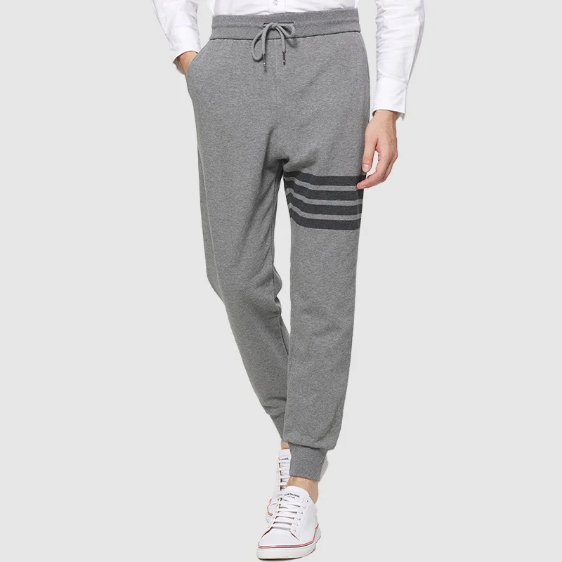 THOM TB 2023 Fashion Brand Sweatpants Men Cotton Casual Sports Trousers Gray Striped Spring Autumn Loose Jogger Track Pants