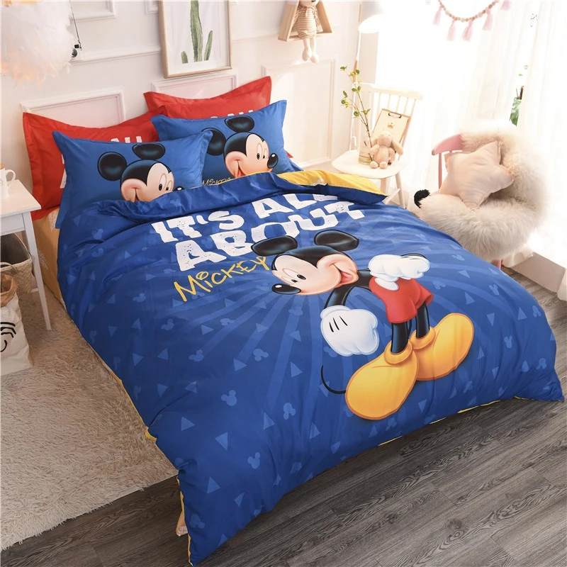 

Disney Cartoon Royal Blue Mickey Mouse Boys Girls Cotton Kids Bedding Set Duvet Cover Bed Sheet Pillow Cases Twin Double Queen