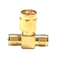 1pc rp sma male plug to 2 rp sma female jack triple t rf coax adapter modem connector straight goldplated new wholesale