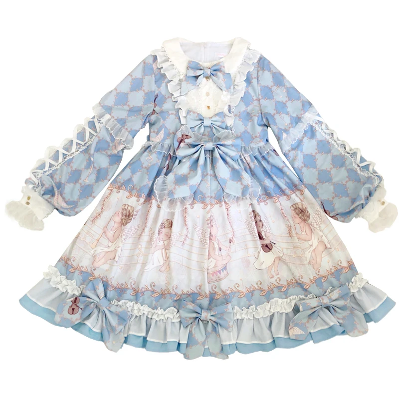 

Lolita Dress For Women Adult Long Sleeve Sweet Bow Lace Dress Japanese Kawaii Princess Lolita Clothes Gothic Lolita Dress VO799